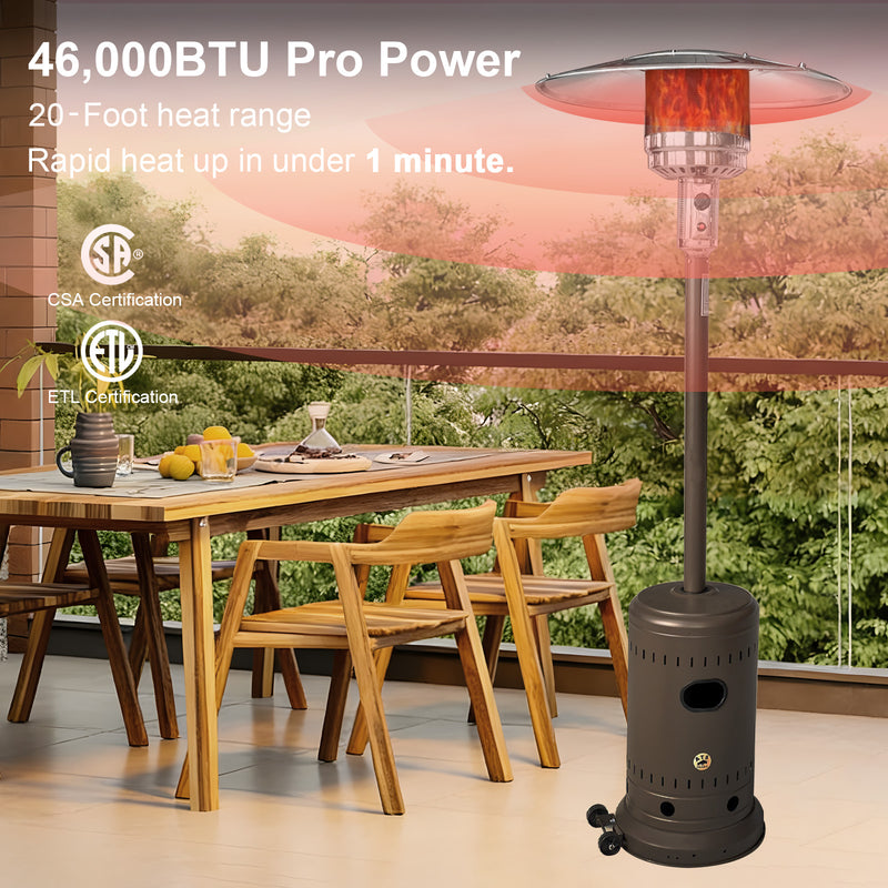 46,000 BTU Outdoor Propane Patio Heater with Wheels