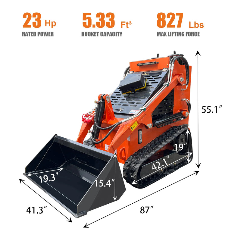 Mini Skid Steer 23HP EPA Certified Gas Engine with 840 Lbs Lifting Capacity