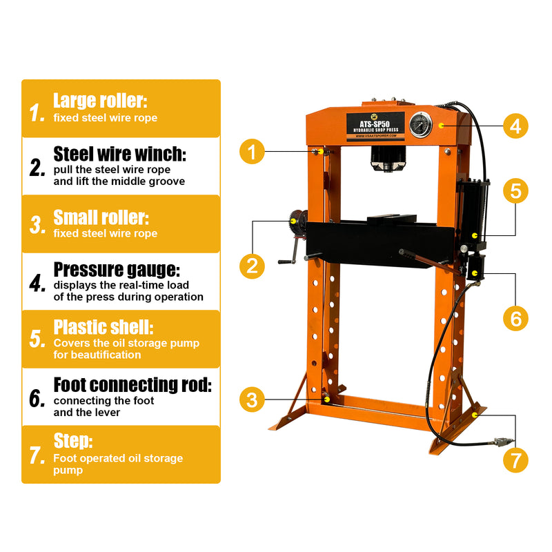 ATS Power 50 Ton Hydraulic Shop Press